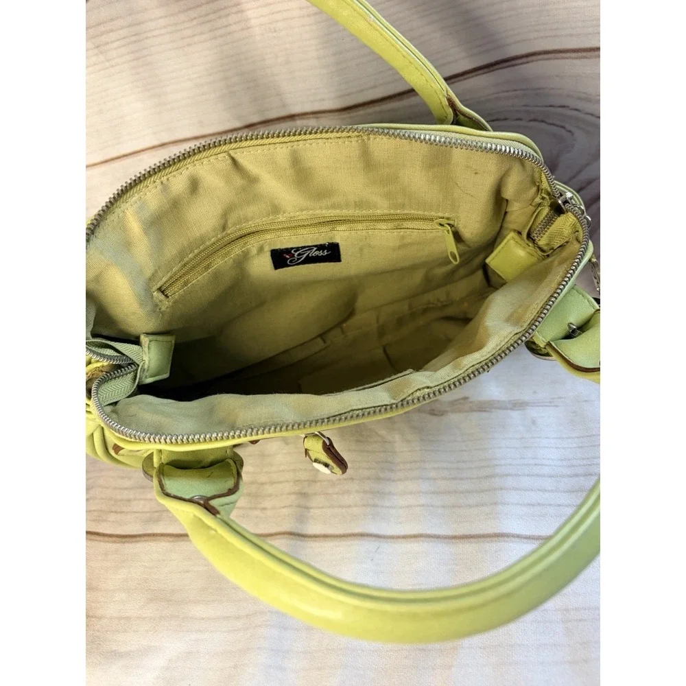 Guess Y2K Lime Green Shoulder Hand Bag Rhinestone Charm McBling Purse Baguette - Picture 5 of 9